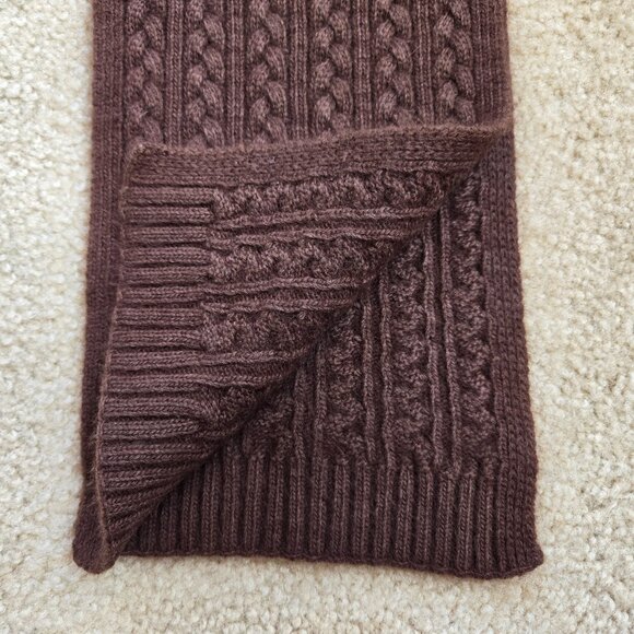 Brown Cashmere Cable Knit Scarf - Picture 5 of 15